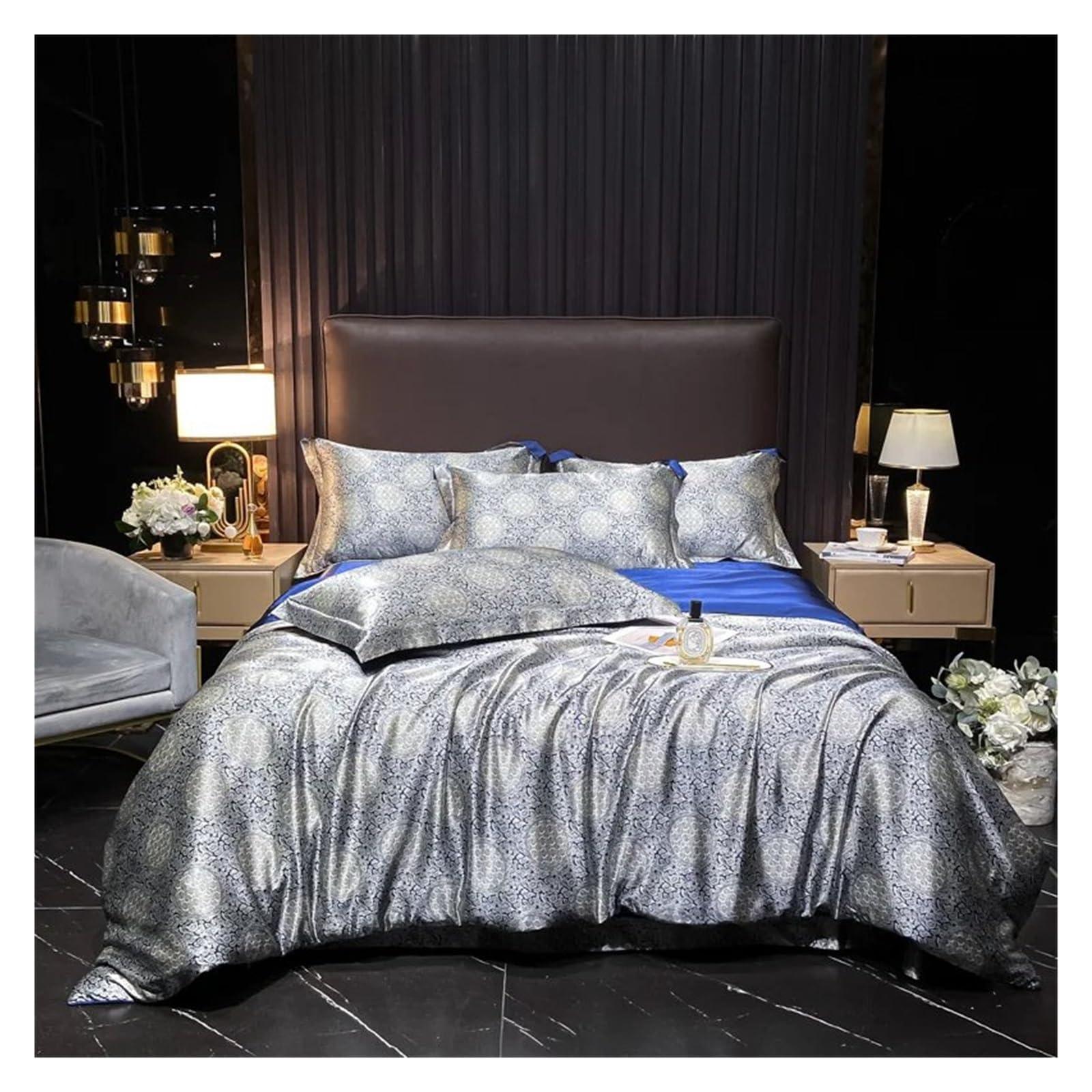 YUSIWOAL YUSIWOAL Luxury Natural Silk Bedding Set High-End Silky Satin Quilt Cover Set Single Double Queen Size Printing Duvet Cover Set,Bedding Duvet Cover Set(C,200x230cm 4pcs)