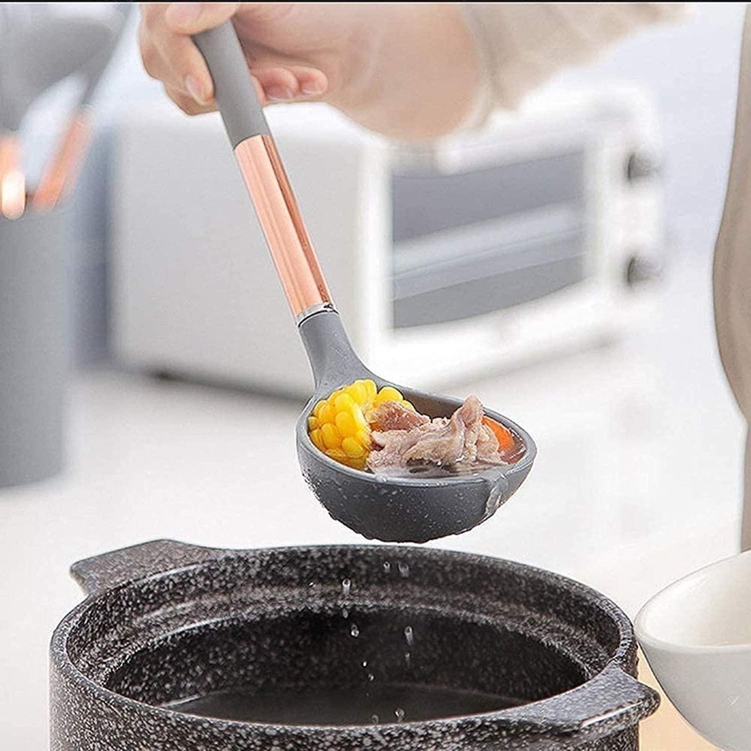 SMSOM SMSOM Silicone Cooking Utensil Set, Kitchen Utensils 7 Pcs Cooking Utensils Set, Non-Stick Heat Resistant Silicone,Cookware with Stainless Steel Handle (Grey)