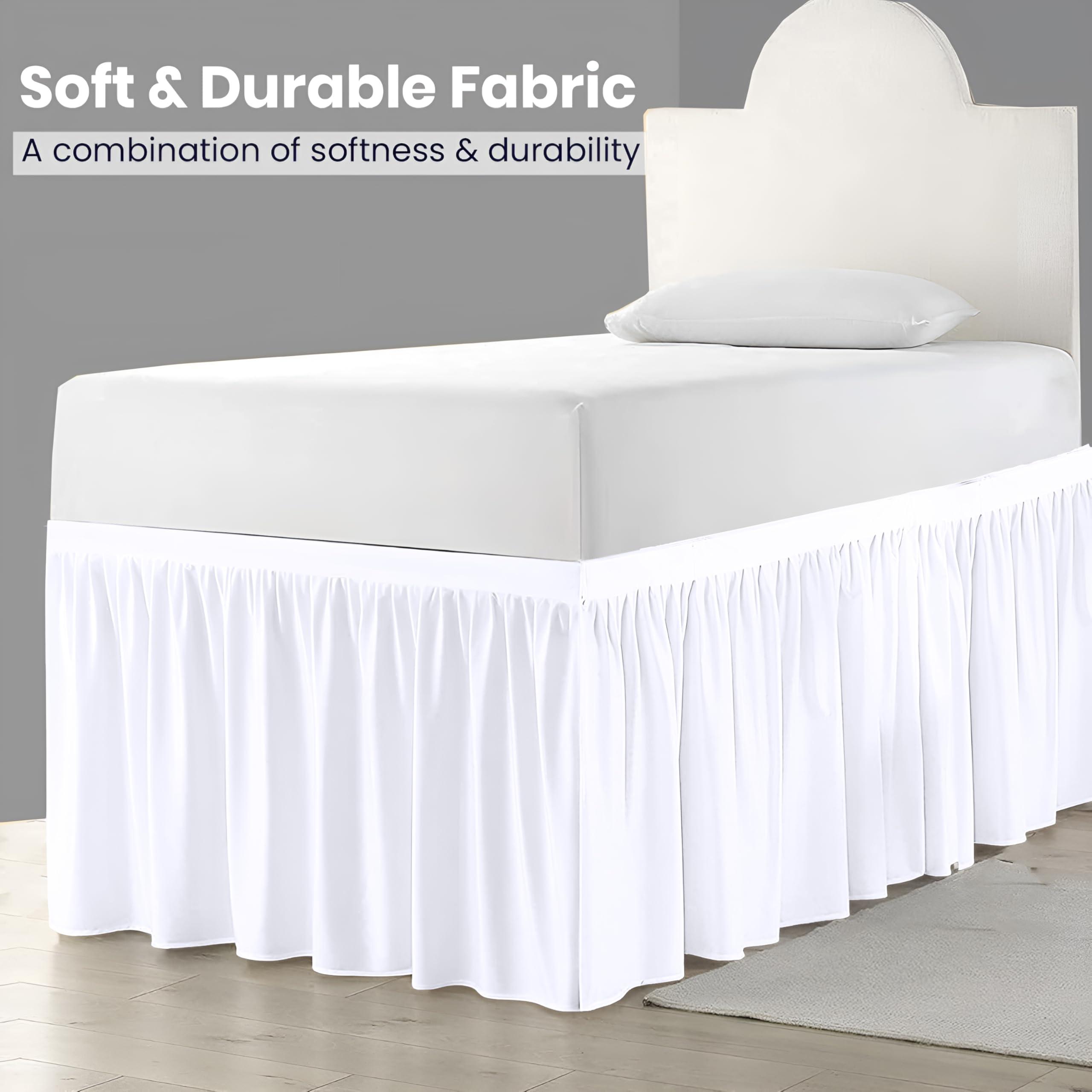 SGI bedding SGI bedding Dorm Bed Skirt Full XL 40 Inch Drop Length - White, Ruffled Pattern College Dorm Room Bed Skirts - Split Corner, Easy Care, Wrinkle Free 1800 Series Microfiber Bed Skirt