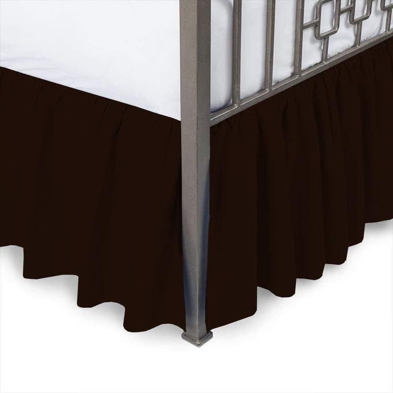 Drona Bedding Twin Size Bed Skirt Chocolate Ruffle Bedskirt with 14\" Drop Length- Pure Cotton 600 Thread Count Premium Finish with Split Corner, Light Weight (39 X 75) Twin