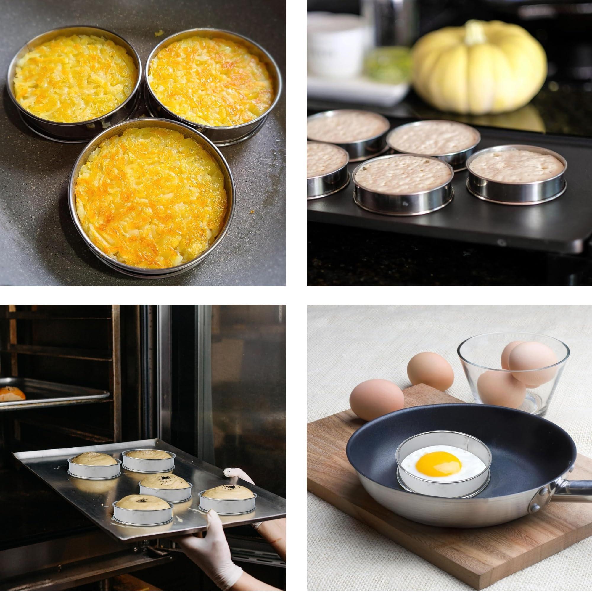 Marsrut 6Pack Stainless Steel Double Rolled Muffin Rings - Deep & Nonstick Molds | Set of Durable Round Tin Hamburger Pan Rings for Baking and Cooking Crumpet, Tart, Cookies, English Dish Pastry (Size: 4inch)