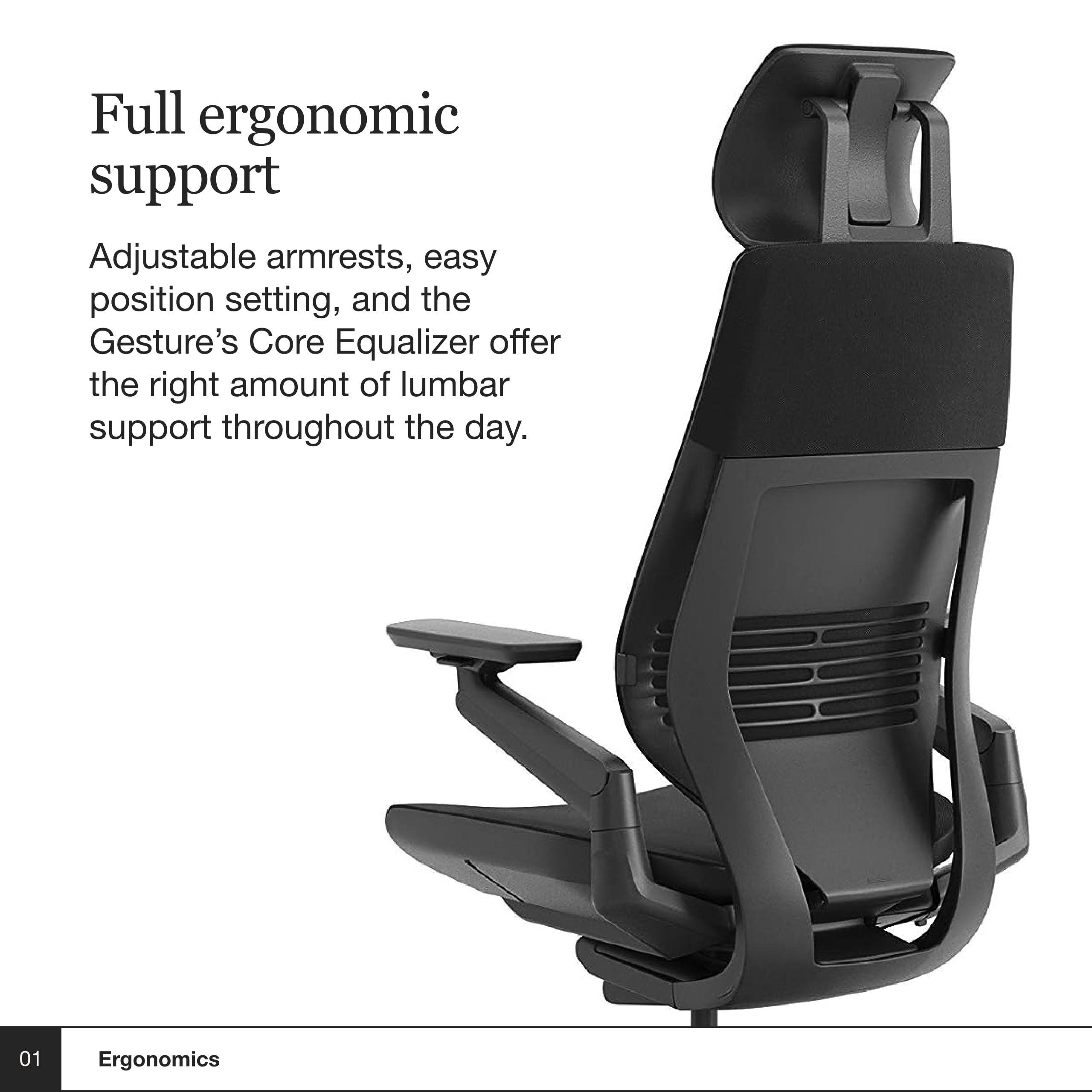 Steelcase Steelcase Gesture Office Chair with Head Rest - Ergonomic Work Chair with Wheels for Carpet - Comfortable Office Chair - Intuitive-to-Adjust Chairs for Desk - 360-Degree Arms - Licorice Fabric
