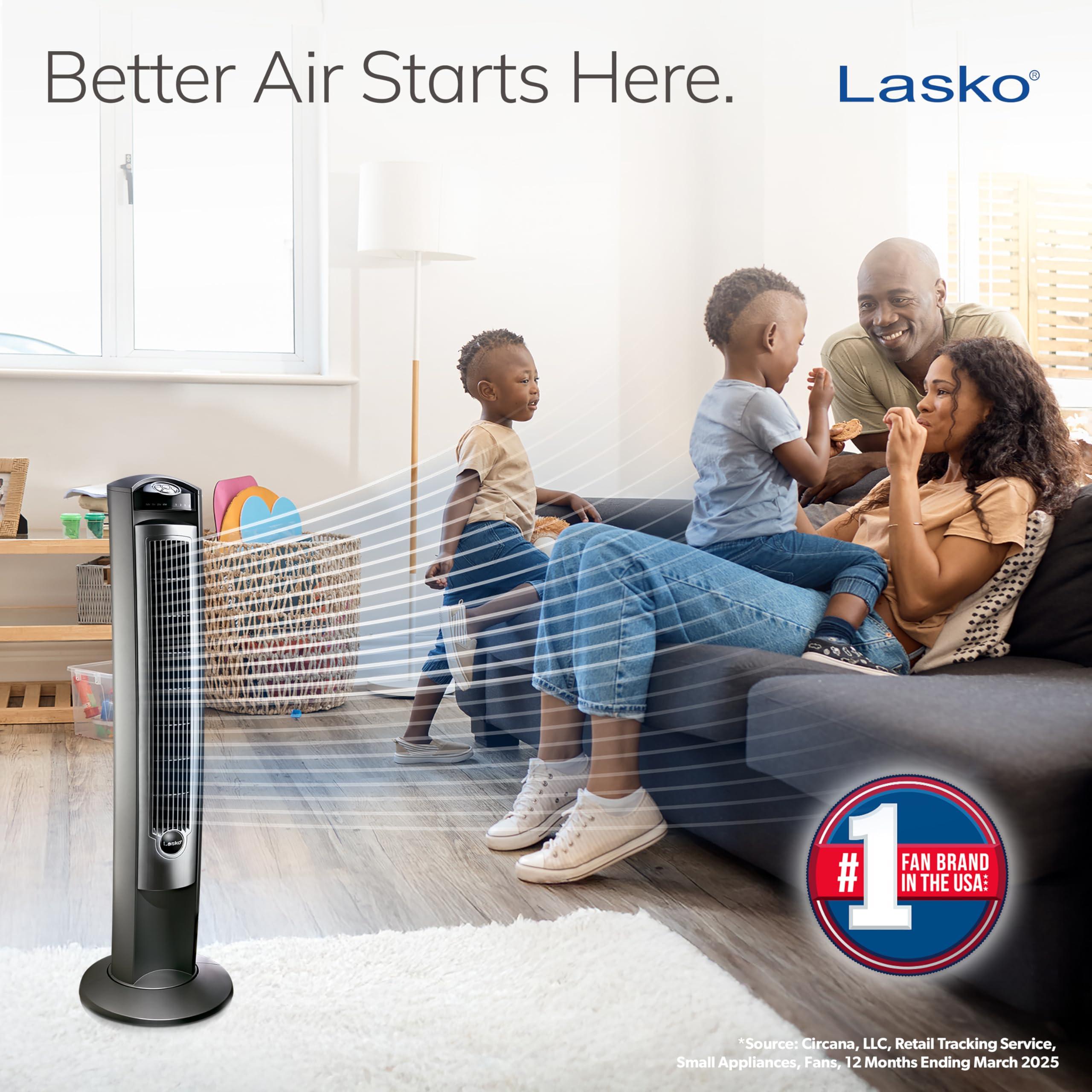 Lasko Lasko Oscillating Tower Fan, Quiet Fans with Remote, for Bedroom, Living Room, Office, Tower Fan with Remote, 3-Speed Timer, 42, Silver T42951