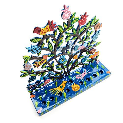 Yair Emanuel Yair Emanuel Tree of Life Menorah with Birds and Pomegranates in Lazer-Cut Metal