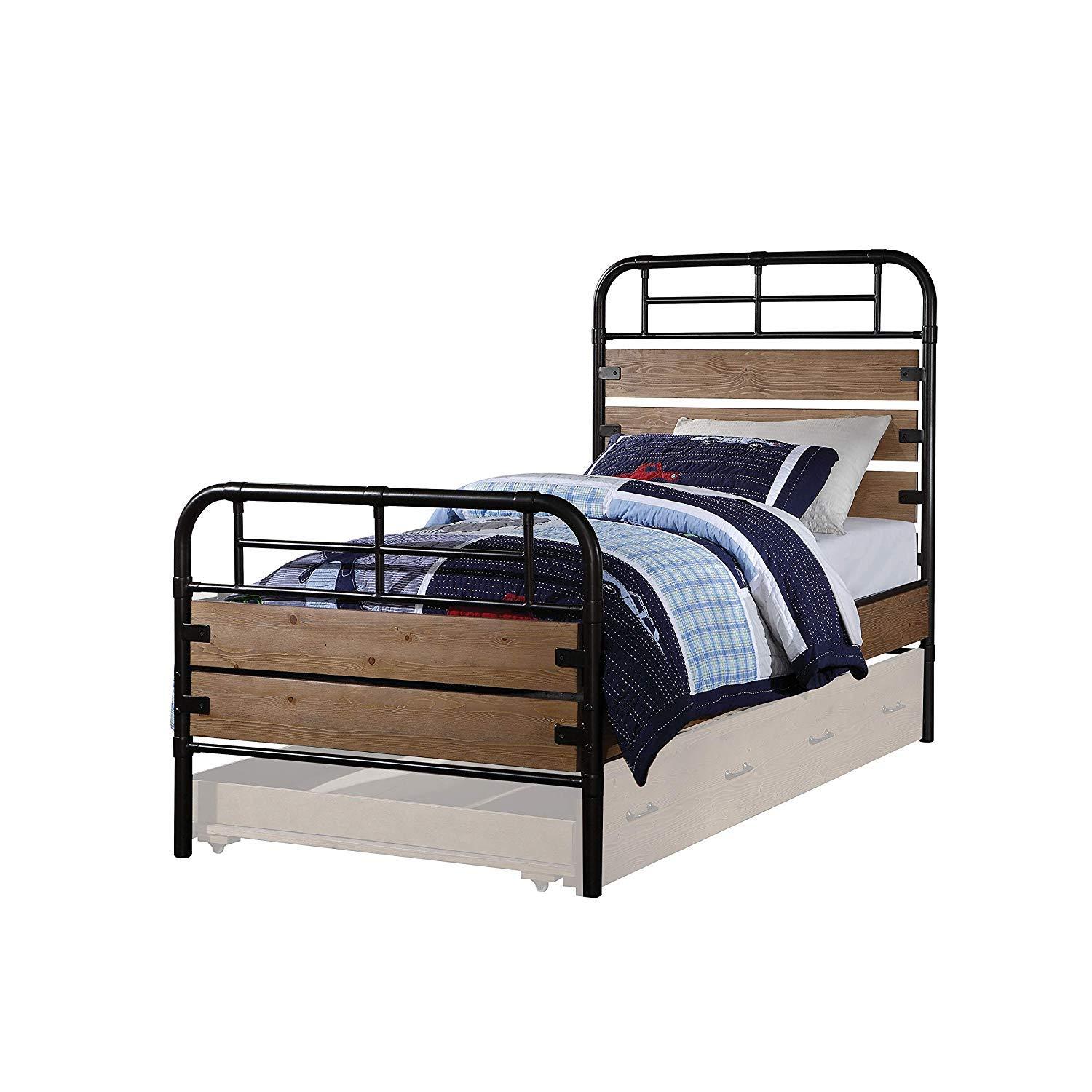 ACME Furniture Acme Adams Wood Twin Slat Bed with Metal Frame in Antique Oak