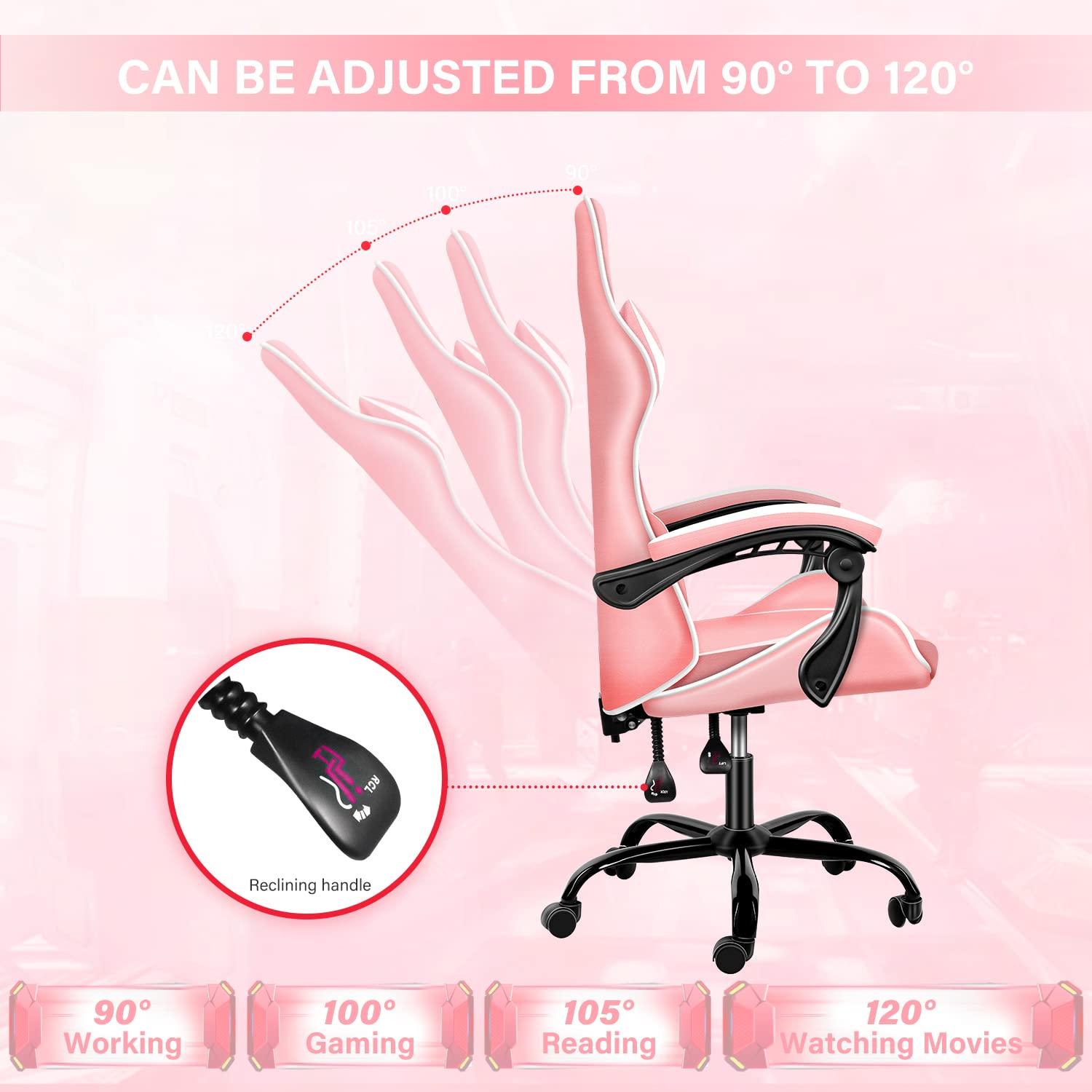 Simple Deluxe Pink Gaming Chair, Big and Tall Gamer Chair, Racing Style Adjustable Swivel Office Chair, Ergonomic Video Game Chairs with Headrest and Lumbar Support