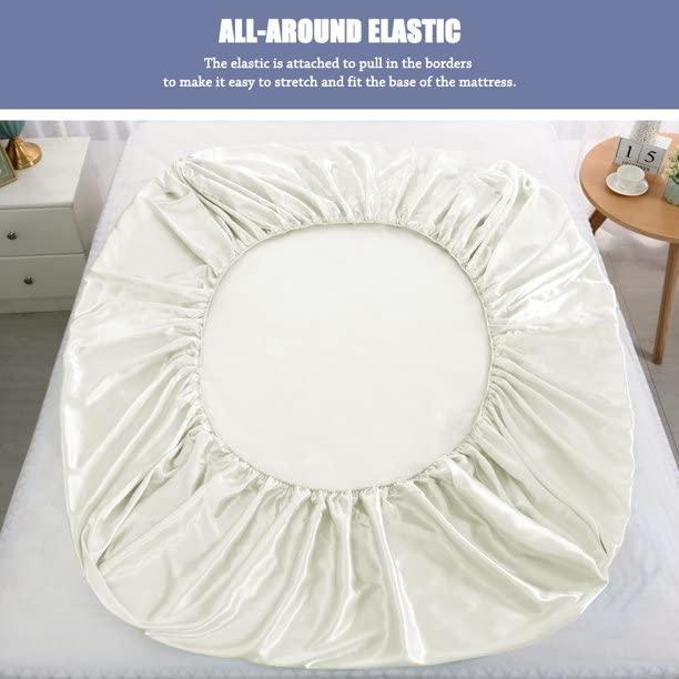 RJ BEDDING RJ BEDDING, Satin Silk Sheet Sets 4Pcs, California King Size(72\"X84\")+20 INCH DEEP Pocket, (Fitted Sheet, Flat Sheet, 2PC Pillow Cases), Breathable, Soft & Durable, Black