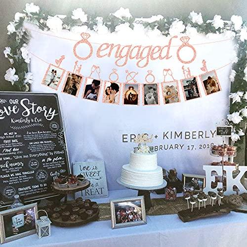Concico Engagement Wedding Decorations, Rose Gold Engaged Banner and Photo Banner for Engagement/Wedding Party decor(Rose Gold)
