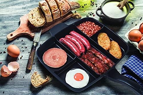 MASTERPAN Master Pan Non-Stick Divided Grill/Fry/Oven Meal Skillet, 15", Black