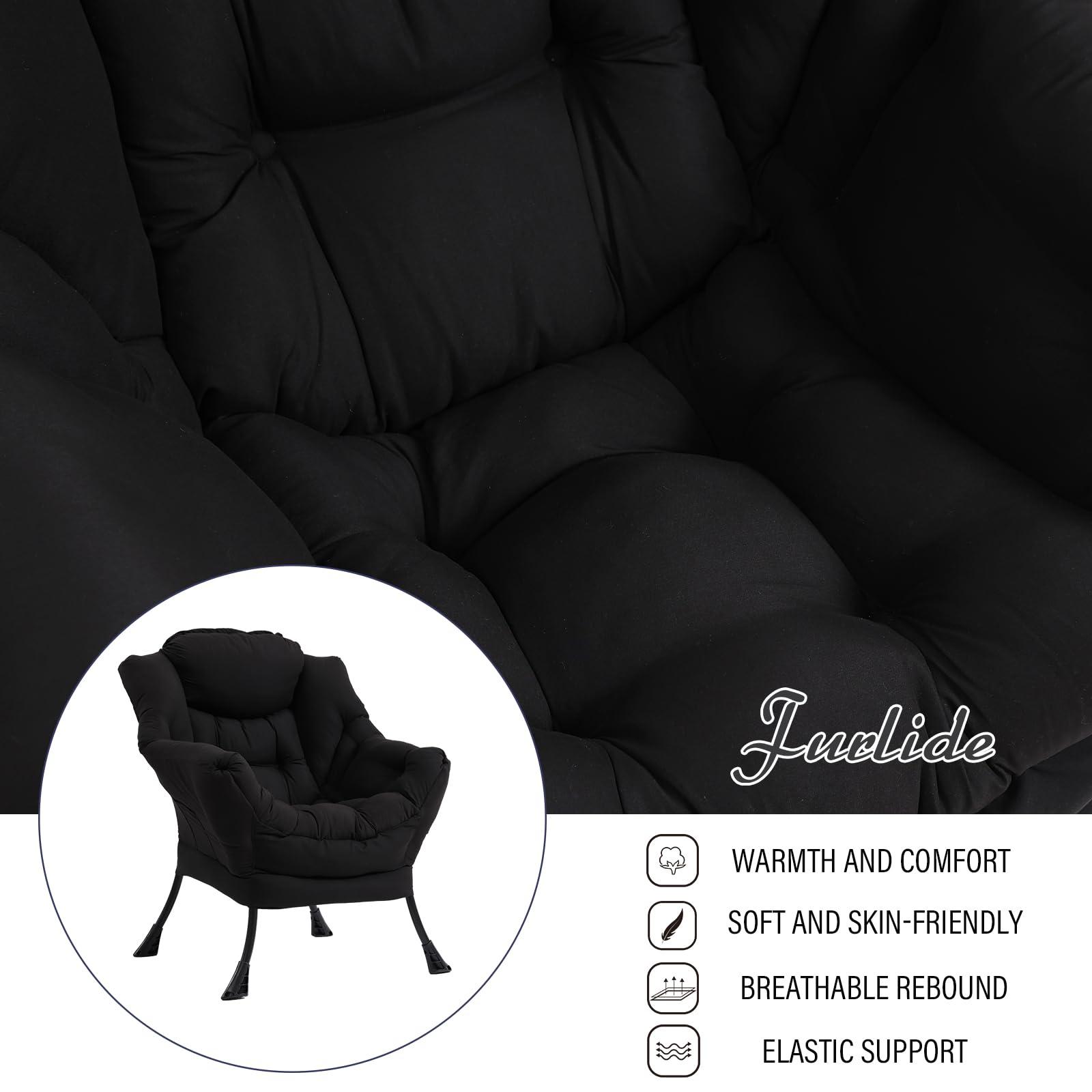 Furlide Furlide Lazy Chair with Ottoman, Modern Chair with Folding Footrest, Lounge Accent Chair, Comfortable Reading Chair (Black)