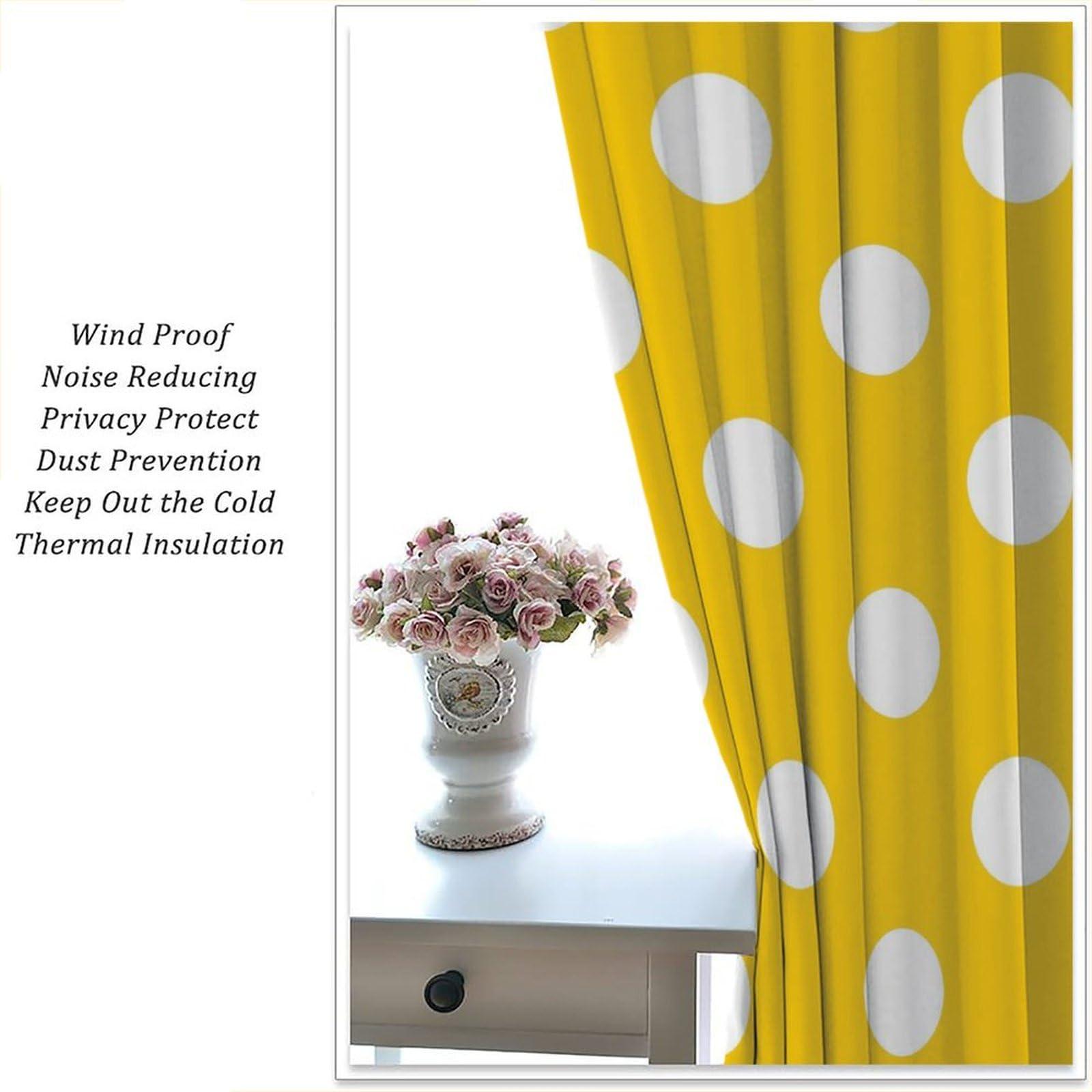 JADERYS JADERYS Dots Curtains Modern Simple Abstract White Polka Dot Yellow Kids Girls Women Bedroom Living Room Blackout Rod Pocket Decoration Window Drapes 2 Panels W27.5xL63in