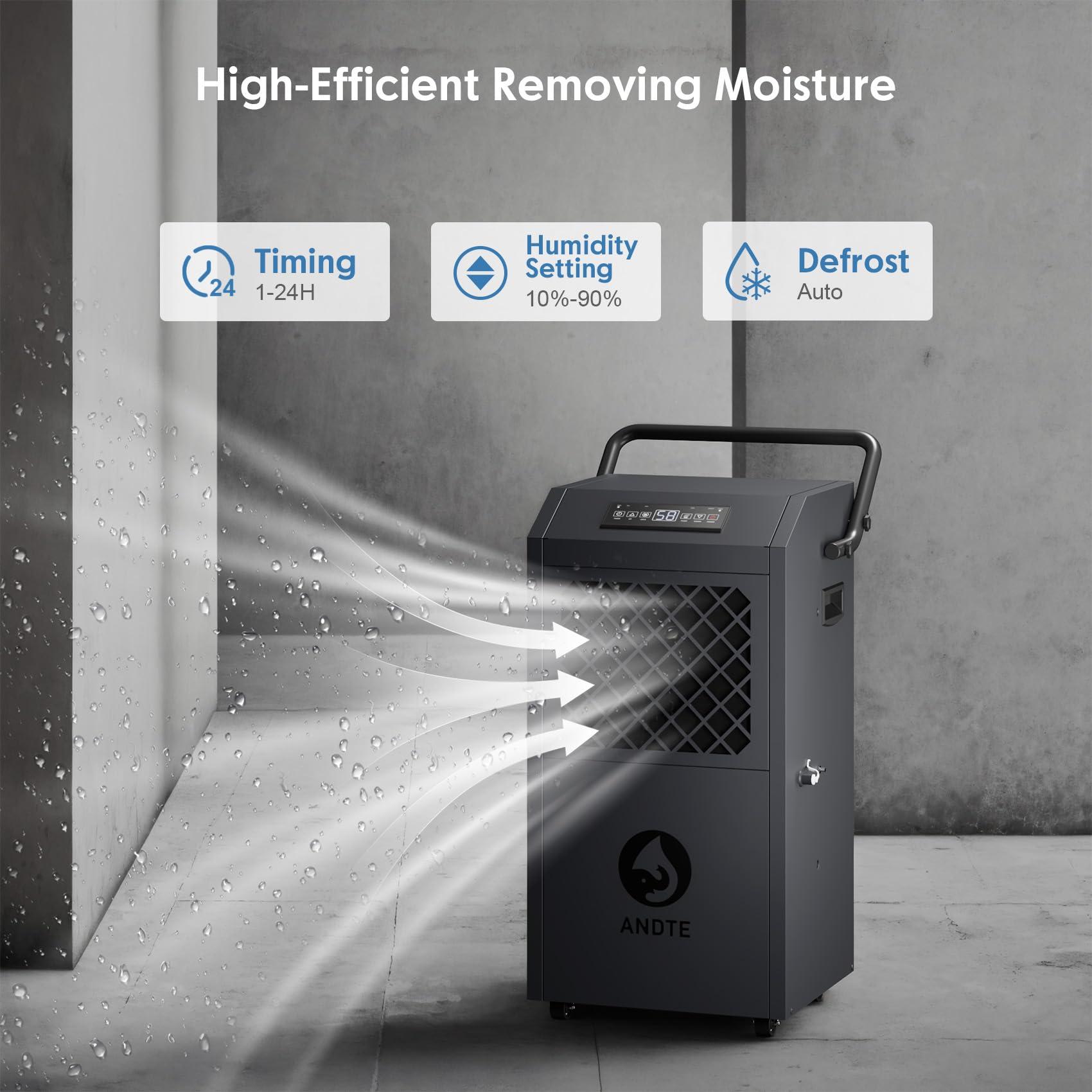 ANDTE ANDTE 190 Pints Commercial Dehumidifier with PumpDrain HoseIndustrial Dehumidifiers,Built-In Pumpfor Basement, Crawl Space, and Job Sites