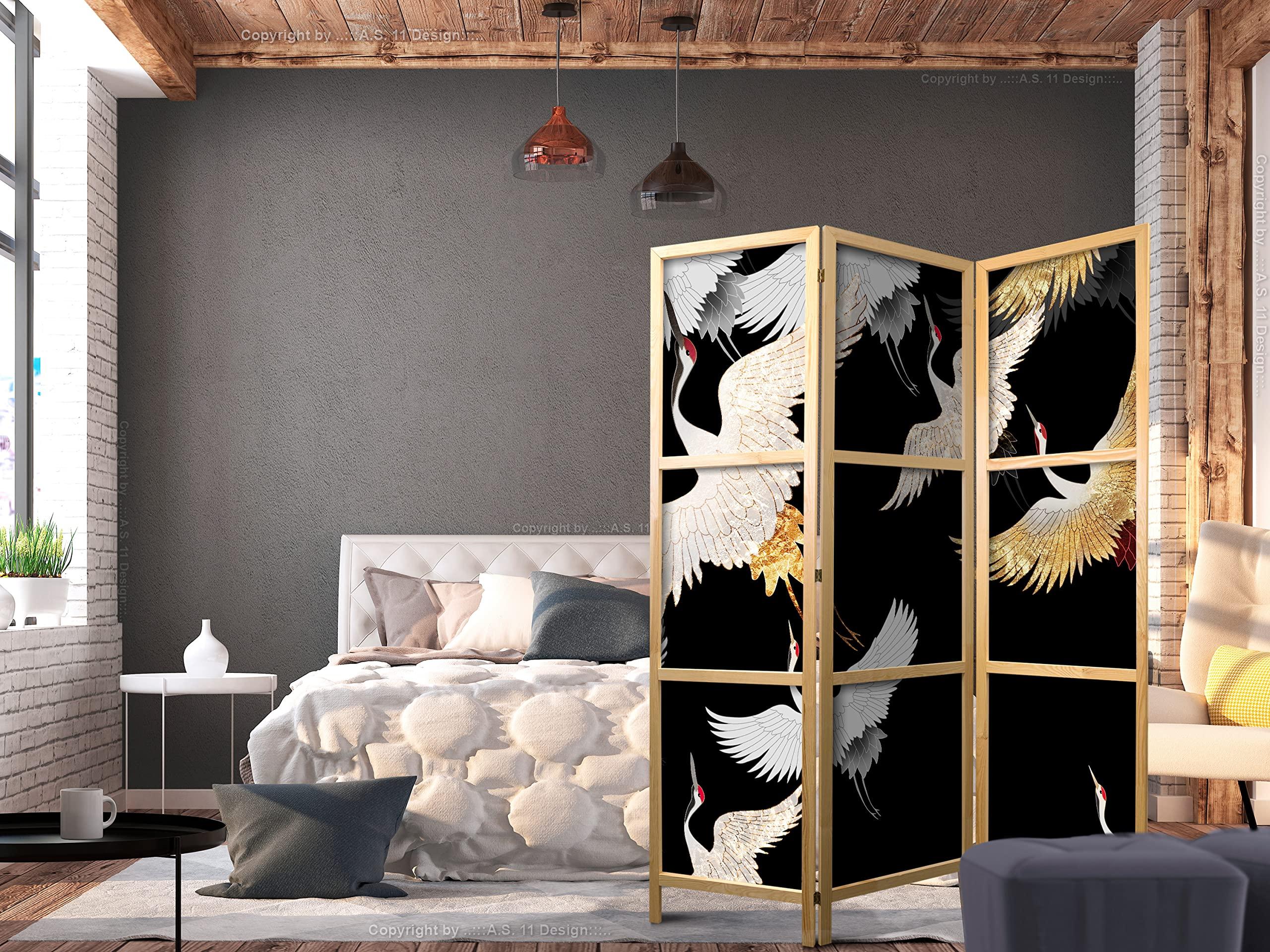 artgeist artgeist Japanese Room Divider Crane Bird Animals Nature 135x171 cm 3 Panel Folding Screen Japan Design Home Decoration Art Deco Abstract g-C-10115-z-b