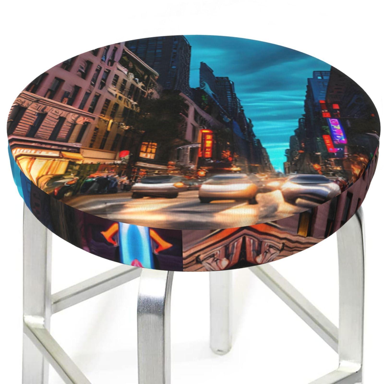 GELATU GELATU Streets of New York City Bar Stool Covers Round Covers Washable Cushion Soft Chair Seat Cushion Slipcover Fit for Stool of Dia14-17 Inch