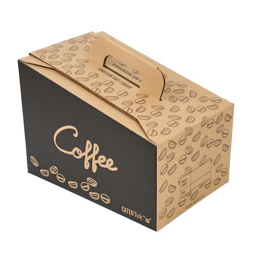 Restaurantware Restaurantware-12 x 7.5 x 8.5 Inch 96 Ounce Disposable Coffee Dispensers, 10 Insulated Coffee Take Out Containers - Built-In Handle, Portable Design, Kraft With Black Paper Coffee To Go Boxes