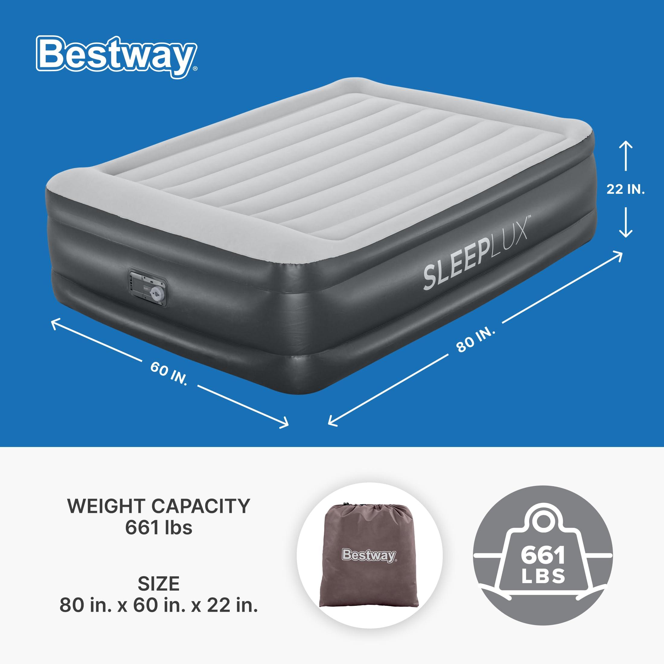 SLEEPLUX SLEEPLUX Durable Inflatable Air Mattress with Built-in Pump, Pillow and USB Charger, 22" Tall Queen