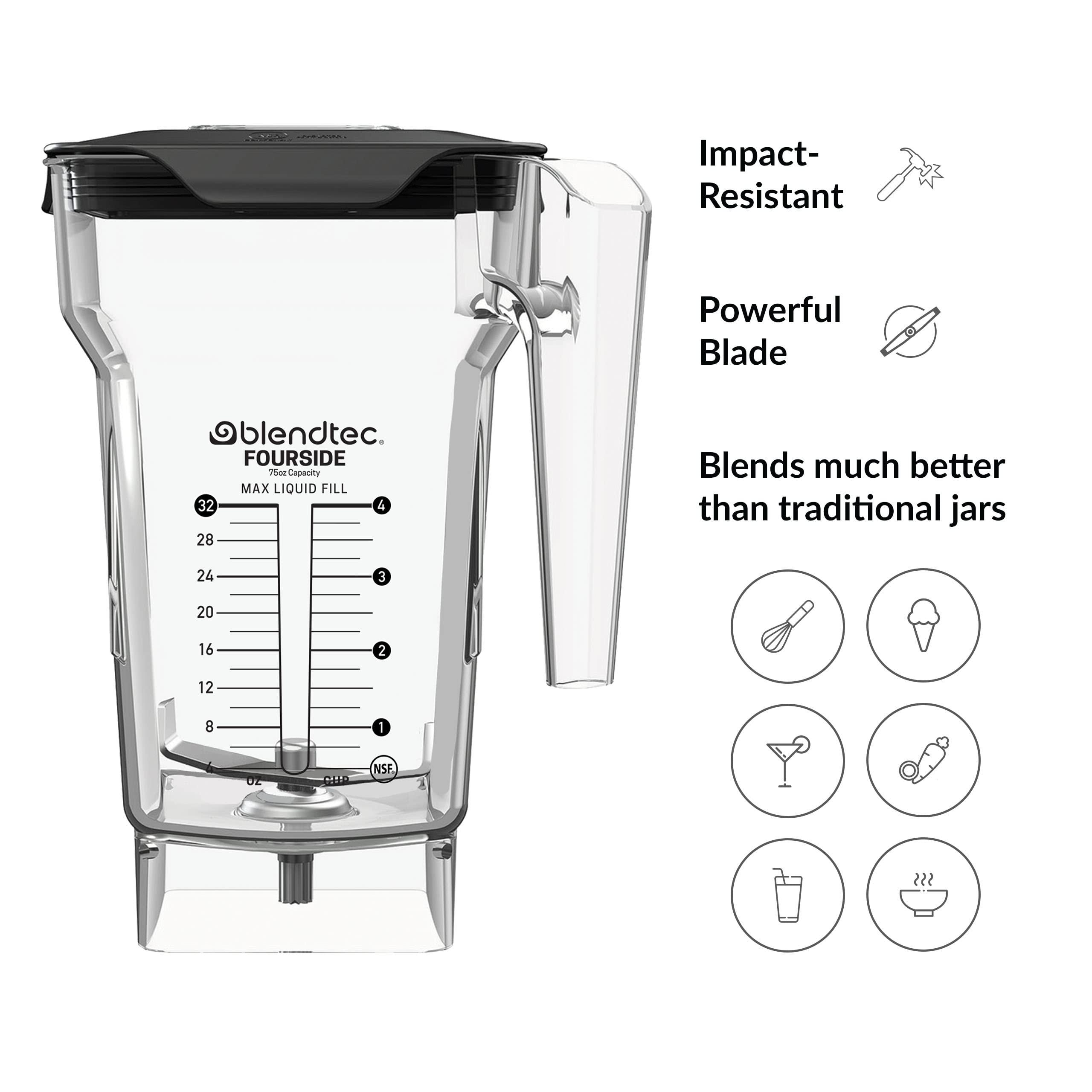 Blendtec Blendtec 75 oz FourSide Commercial Jar - Four-Sided Replacement Blender Jar - Compatible with Most Blendtec Blenders - 32 oz Blending Capacity - Clear