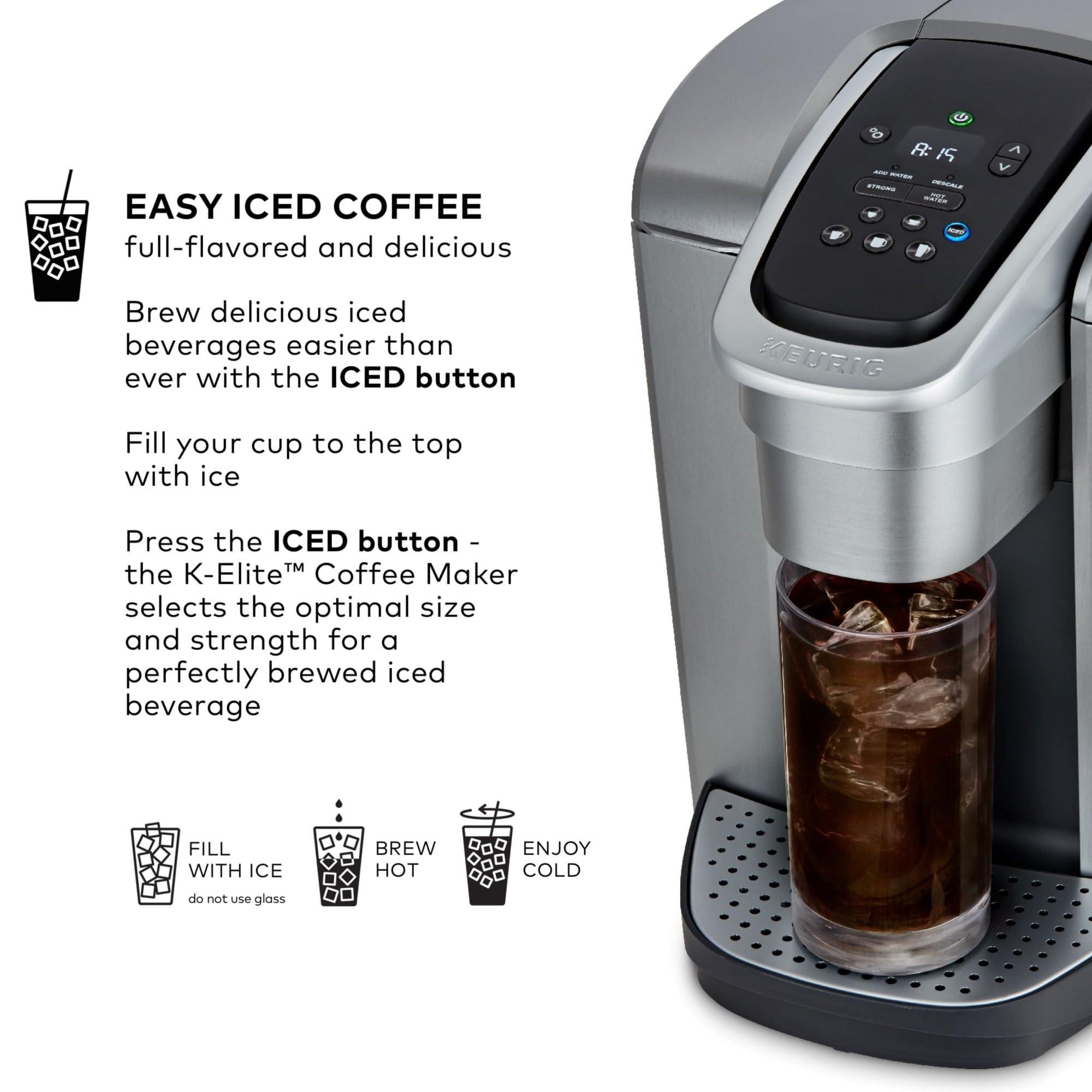 Keurig Keurig K-Elite Single Serve K-Cup Pod Coffee Maker, with Strength and Temperature Control, Iced Coffee Capability, 8 to 12oz Brew Size, Programmable, Brushed Silver