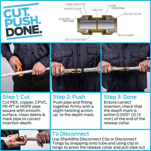 SharkBite SharkBite 3/4 Inch Polybutylene Transition Coupling, Push to Connect Brass Plumbing Fitting, PEX Pipe, Copper, CPVC, PE-RT, HDPE, U4016LFA