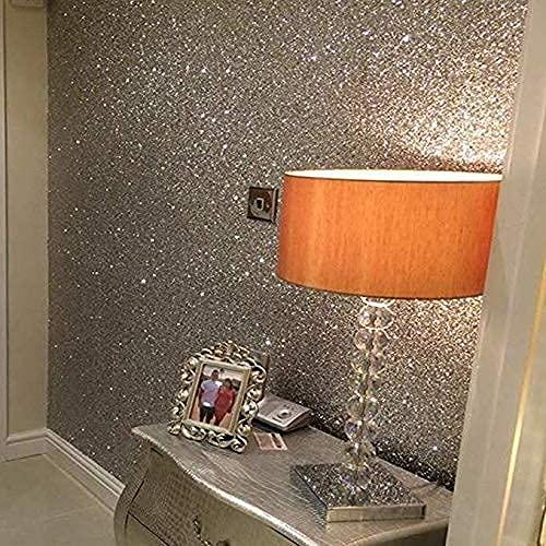 DHHOUSE DHHOUSE Self Adhesive Silver Chunky Glitter Wallpaper, Sparkle Sequins Glitter Wallpaper for Wall (17.4in x 16.4ft, Silver)