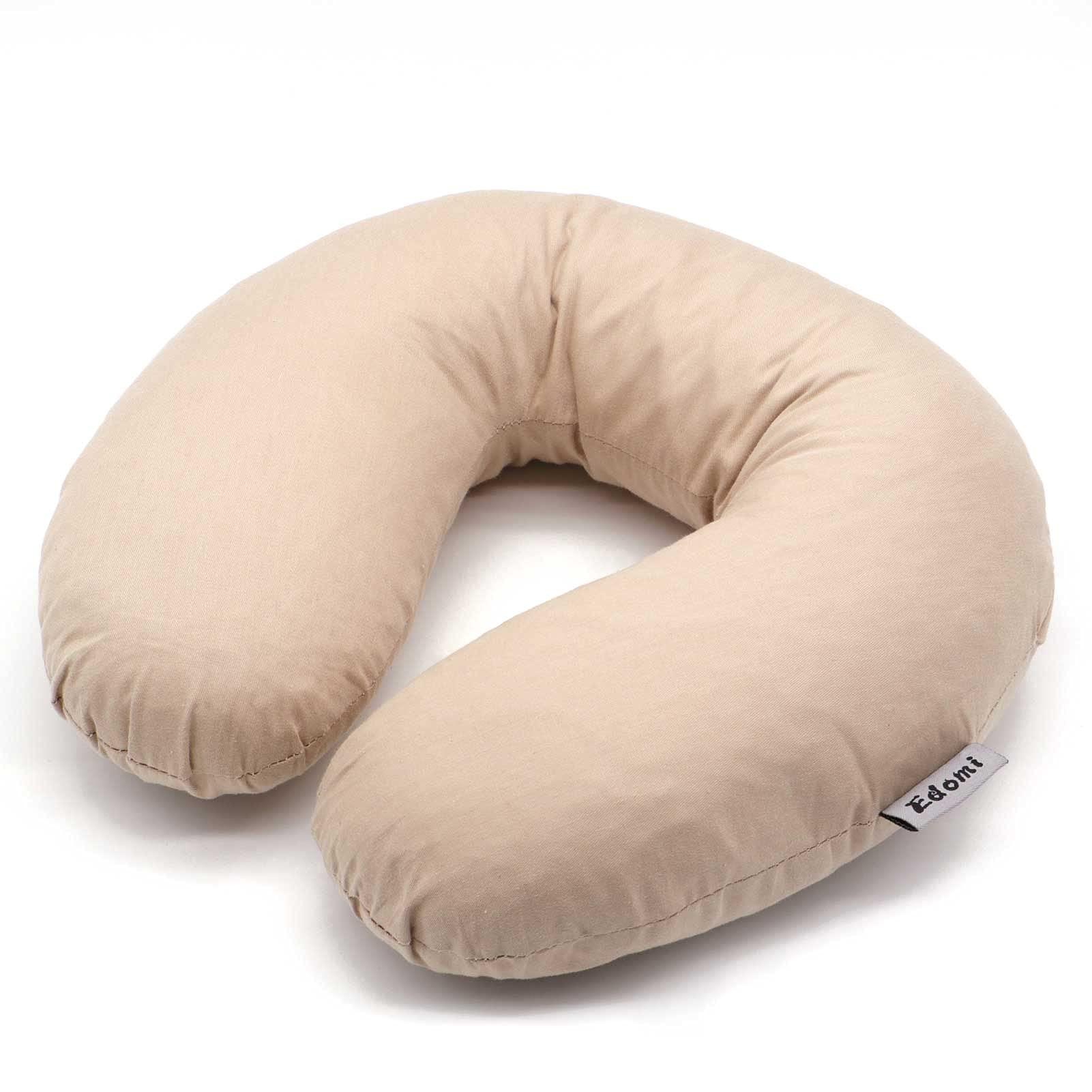 Edomi Edomi Buckwheat Neck Pillow for Sleeping U Shaped Pillow Cooling Travel Head Support Pillow for Side Sleepers Buckwheat Hulls Concealed Zipper (12x12 inch,Macaron Light-Tan)