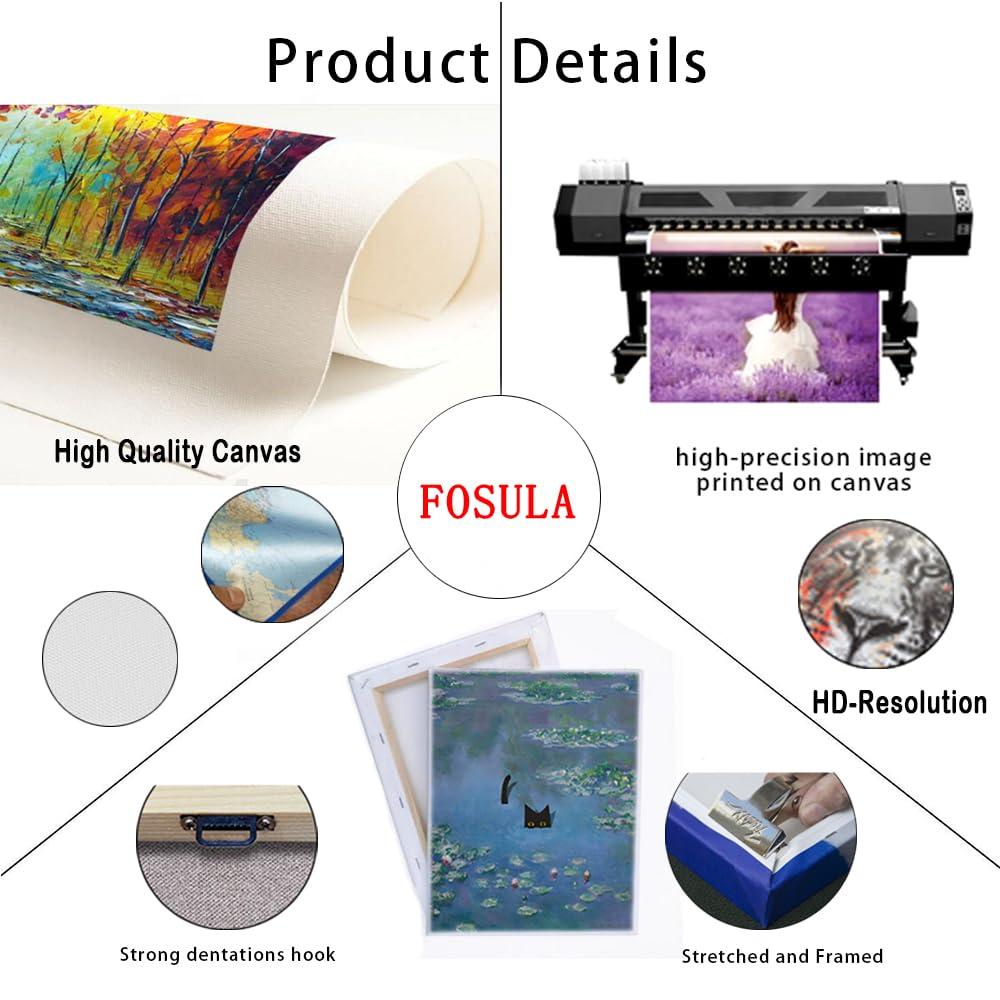 FOSULA Monet Cat Wall Art - Claude Monet Cat Wall Art Prints - Cat Monet Art - Monet Irises Garden Cat Canvas Print - Claude Monet Cat Poster - Monet Irises Garden Cat Wall Decor - Framed Ready to Hang