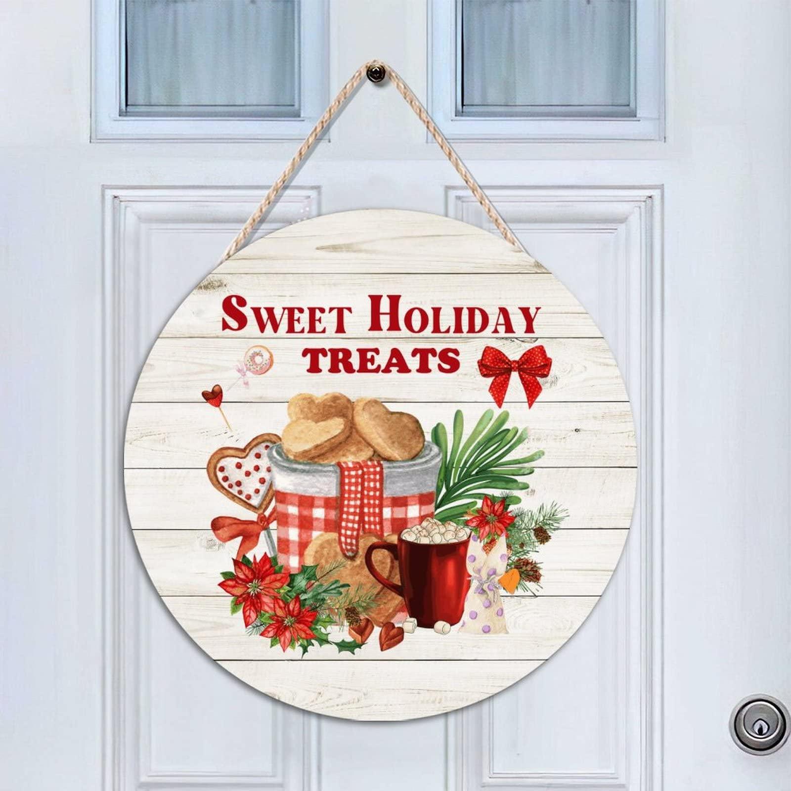 Cheyan 16x16 Inch Hot Cocoa Bar Door Sign for Front Door Farmhouse Decor Round Wooden Sign Rustic Door Hanger Home Decoration