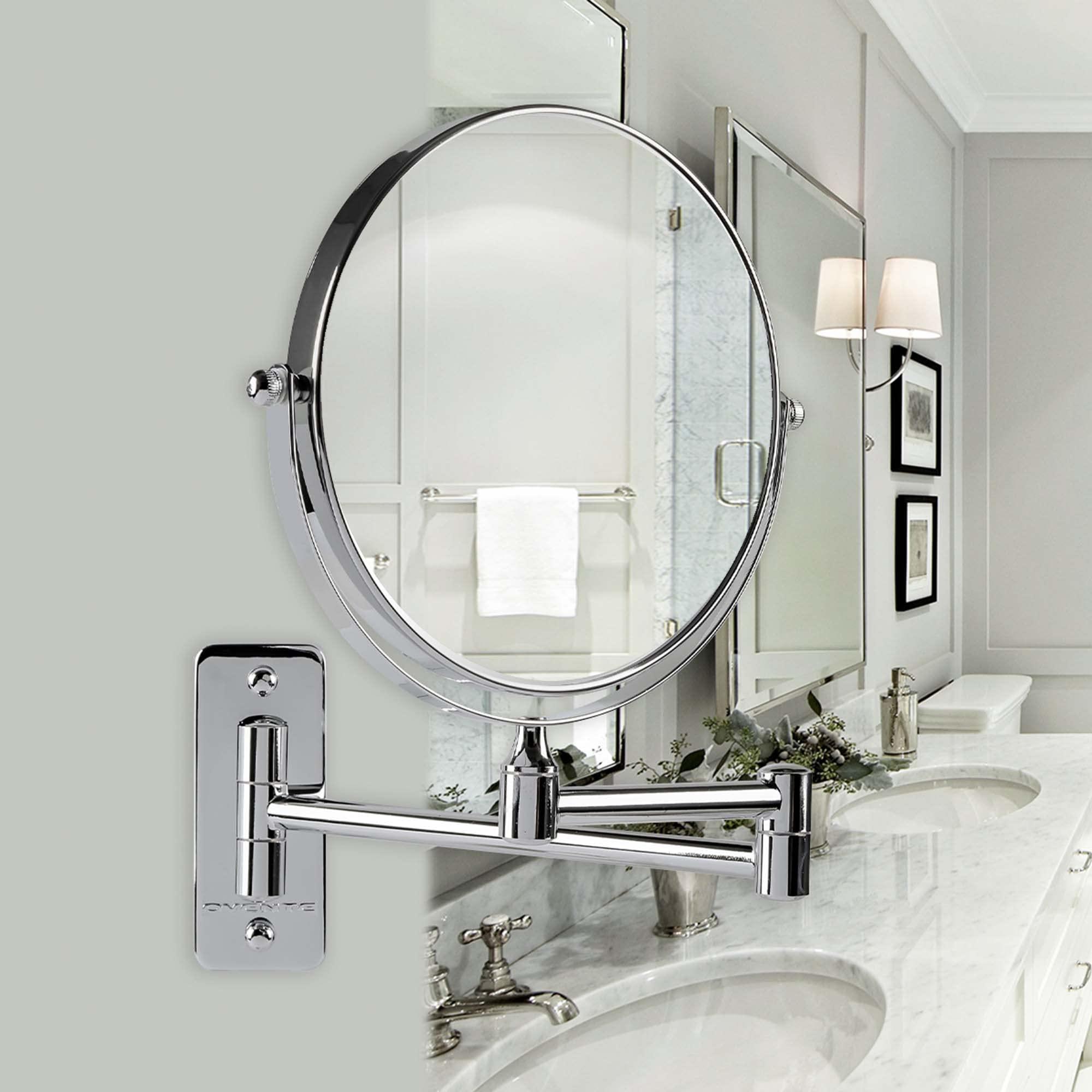 OVENTE OVENTE 7\" Wall Mounted Makeup Mirror with 1X/10X Magnification, Double Sided Magnifying Round Bathroom Vanity Mirror, 360 Swivel Design, Extendable and Folding Arm, Polished Chrome MNLFW70CH1X10X