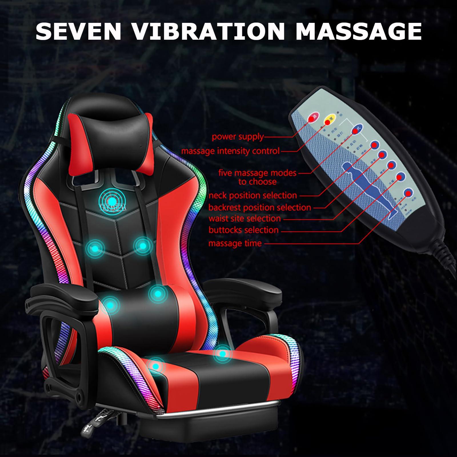 FZYUAN FZYUAN Video Gaming Chairs with LED Light, Bluetooth Speakers Computer Chair with Full Massage Lumbar Support, Ergonomic Pro Gaming Chair for Retractible Footrest and Backrest Adjustable,White