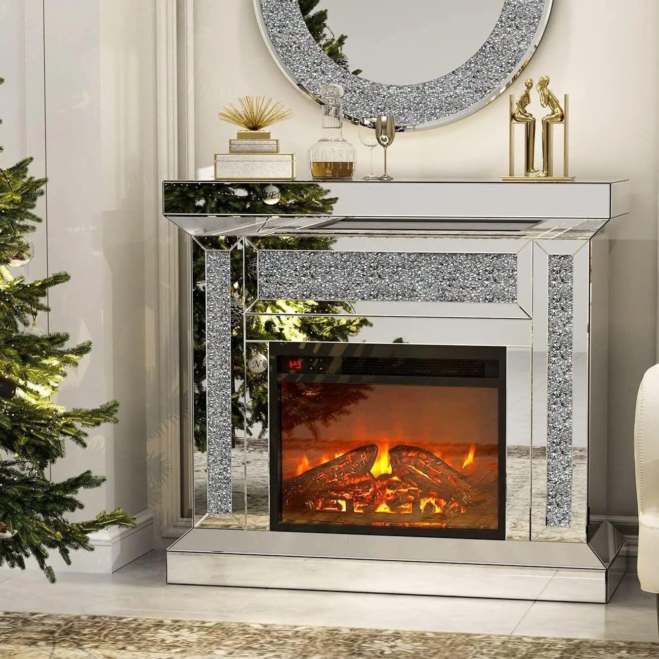 Generic Modern Art Deco Mirrored Electric Fireplace