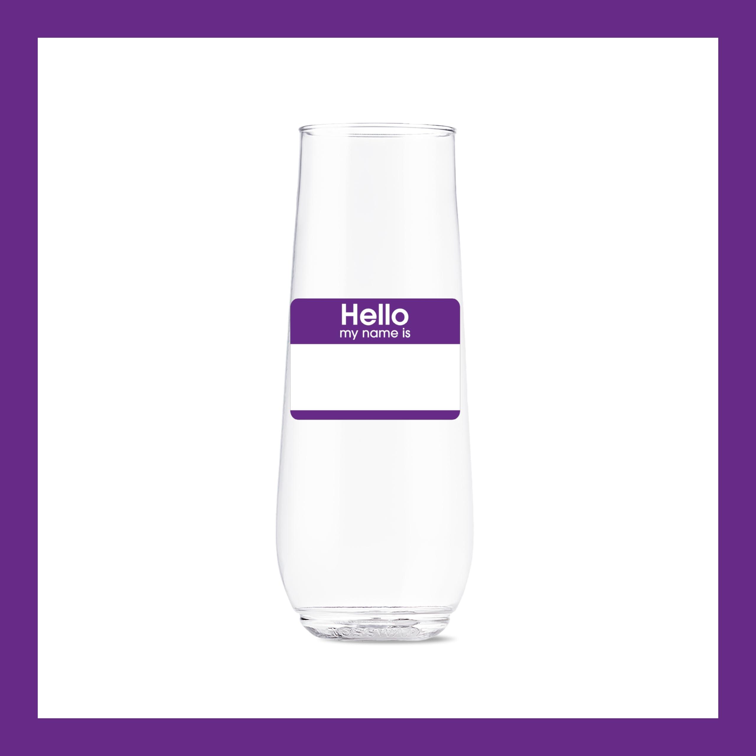TOSSWARE TOSSWARE POP 9oz Flute Hello, My Name Is Series, SET OF 6, Premium Quality, Recyclable, Unbreakable & Crystal Clear Plastic Printed Glasses