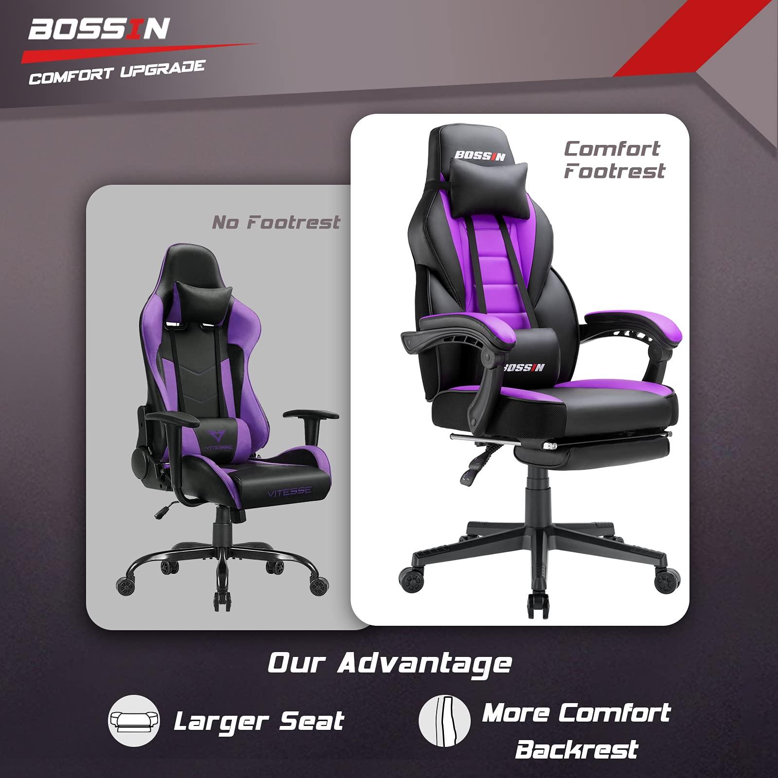 BOSSIN BOSSIN Gaming Chair with Footrest and Massage 400lb Weight Capacity, Big and Tall Gaming Chair for Adults, Ergonomic Heavy Duty Gaming Chair with Large Size Seat and High Back