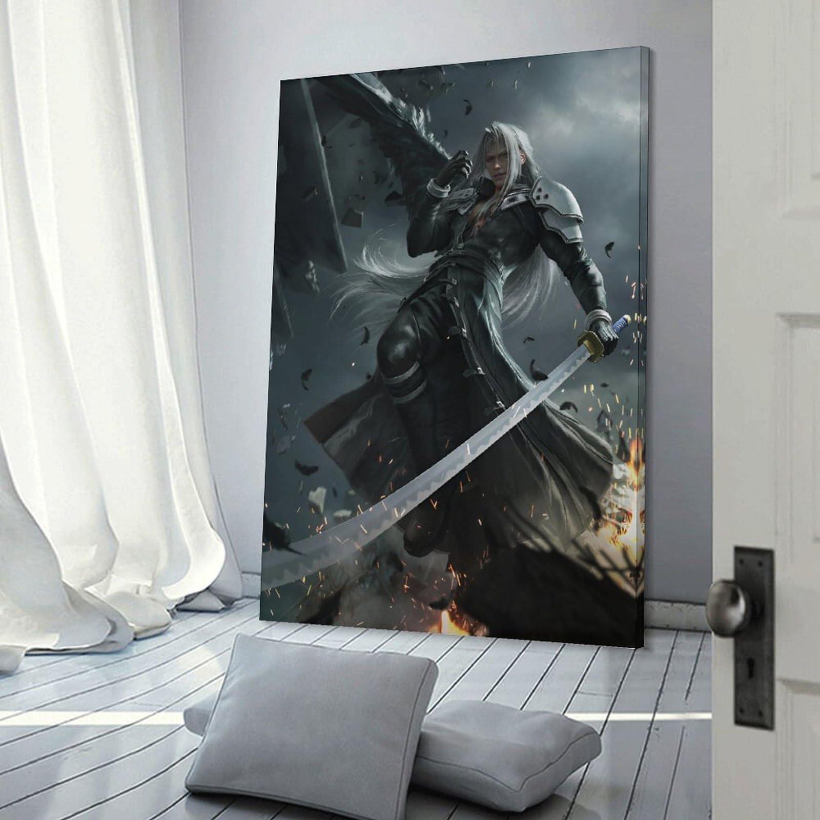 Thcbme Thcbme Final Fan-tasy 7 Remake Sephiroth Canvas Wall Art Posters Gifts Bedroom Painting Home Decor Hanging Pictures Framed-2,16x24inch(40x60cm)