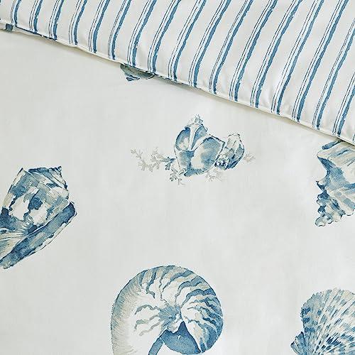 Harbor House Harbor House 100% Cotton Duvet Cover, Seashells Duvet Cover Set – Light Weight Bed Comforter Covers, Beach House Blue Ivory Full/Queen (90"x90") 3 Piece