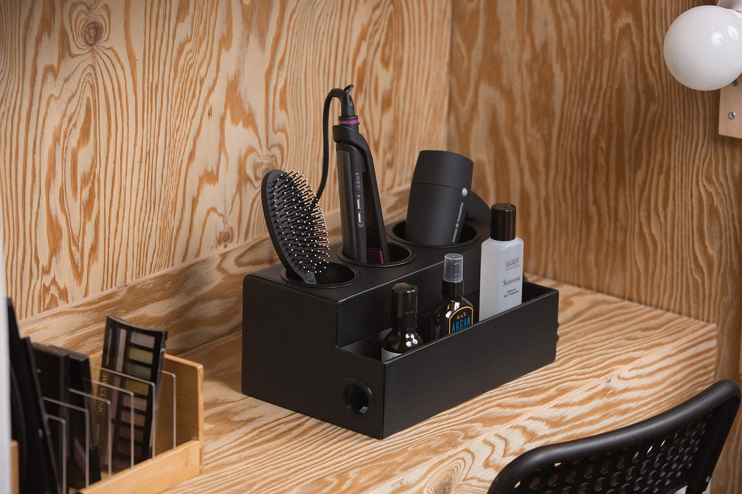 J JACKCUBE DESIGN Hair Dryer Holder Hair Tool and Styling Organizer, Bathroom Countertop Blow Dryer Organizer, Vanity Storage Stand for Accessories, Makeup, Toiletries (Black) MK154C