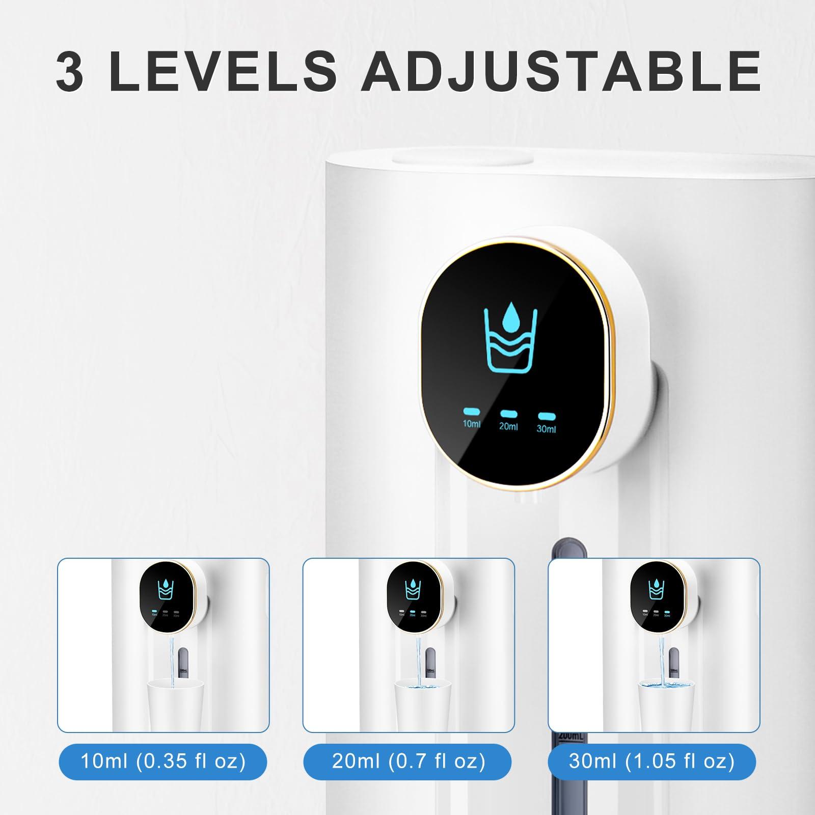 BYAWAY Automatic Mouthwash Dispenser Rechargeable,18oz Wall Mounted Mouth Wash Dispenser for Bathroom with 2 Magnetic Cups,3 Adjustable Dispensing Levels