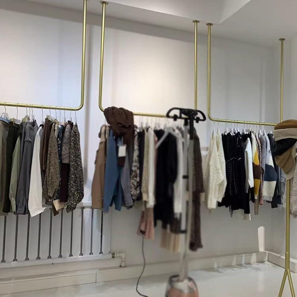 LXHELIVERY LXHELIVERY Clothing Store Suspended Ceiling Metal Display Rack Wall Mounted Garment Rack Hanging Clothes Rack Detachable for Storage Wedding Dress U-Shaped Shelf (Color : Gold, Size : 100x150cm)
