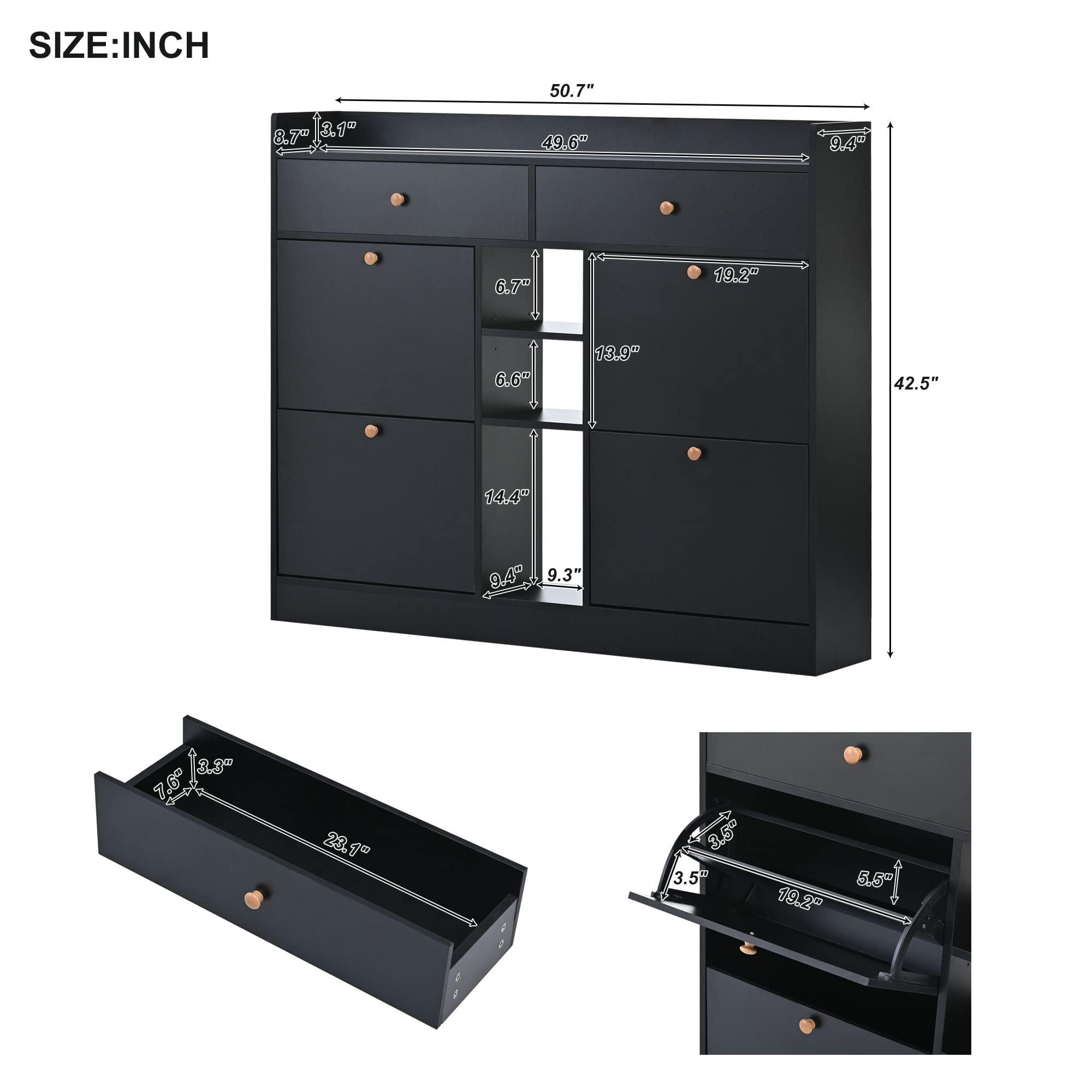 Quarte Multifunctional Shoe Cabinet with 4 Flip Drawers,Free Standing Shoe Rack with 2 Drawers and Adjustable Shelf,for Entryway Hallway Foyer Mudroom (Black@z)