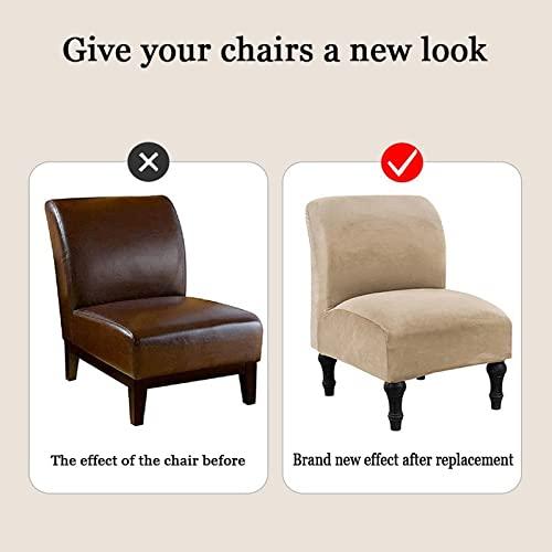 WHHK WHHK Stretch Velvet Armless Accent Chair Cover Slipcover Grey Black Brown Armless Chair Cover Non-Slip Furniture Protector Slipcover Removable Washable for Dining Living Room Hotel Reception