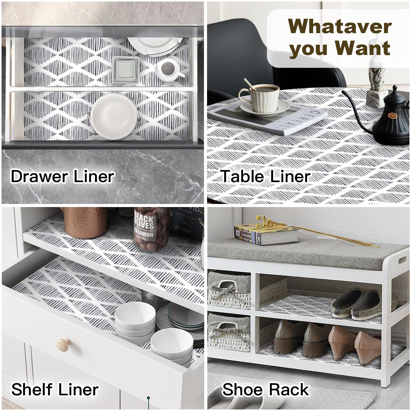 CLENAT Drawer Shelf Liner for Cabinet Non Adhesive, Slip Resistant Easy to Clean Protect Kitchen Mats Thickened Strong Grip for Pantry, Tool Box, Cupboard, Dresser, Bathroom Drawers Stripe