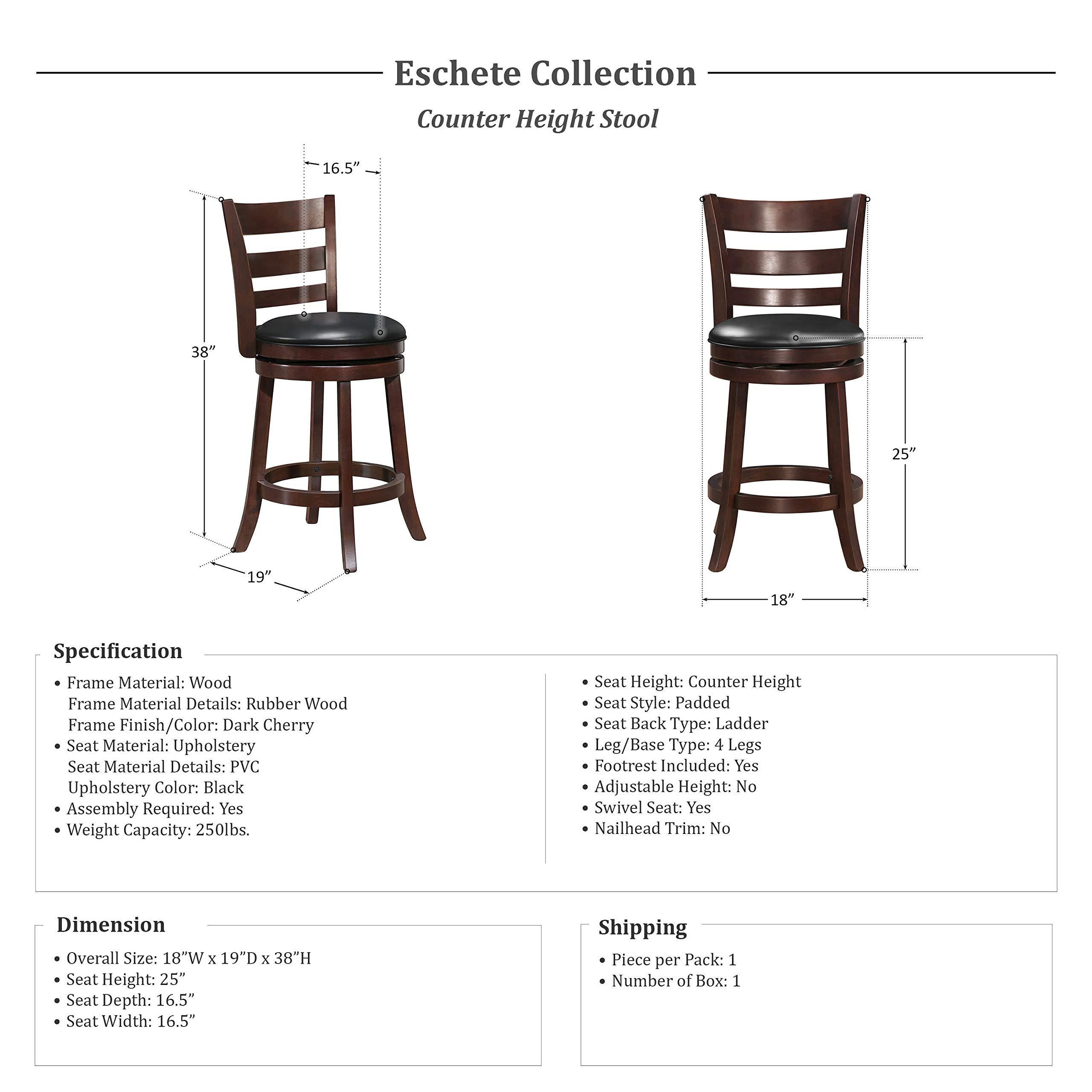 Lexicon Lexicon Eschete Ladder Back Swivel Counter Stool, 25" SH, Dark Cherry