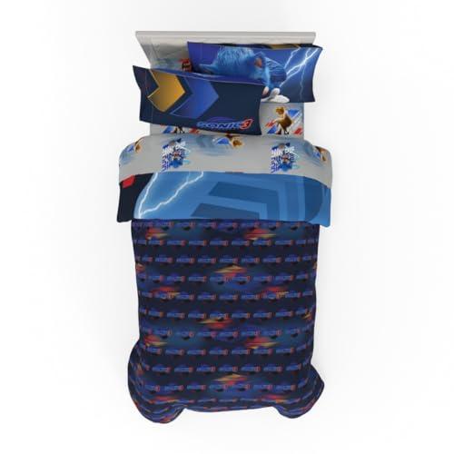 Franco Franco Sonic The Hedgehog 3 Movie Kids Bedding Super Soft Comforter and Sheet Set, 4 Piece Twin Size, (Officially Licensed Product)