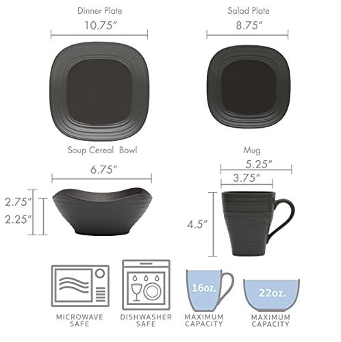 Mikasa Mikasa Swirl Square Graphite 16 Piece Dinnerware Set, Service for 4