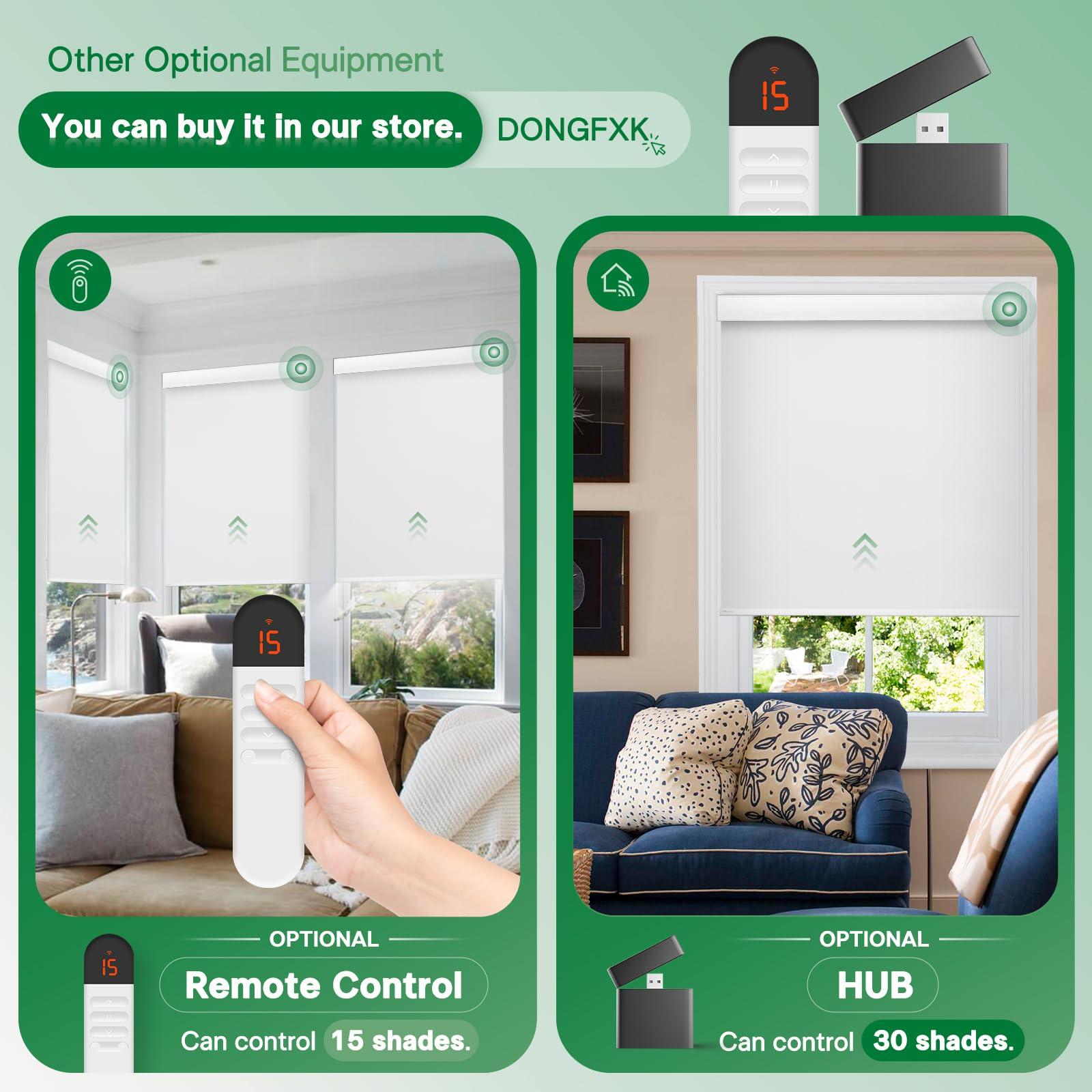 DONGFXK DONGFXK Motorized Blinds with Remote, Blackout Cooling Automatic Shades with Solar Panel Cordless Smart Blinds for Windows, Custom Electric Blinds Horizontal Roller Shades,White,27" W X 72" H