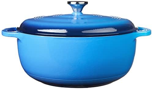 Lodge Lodge 7.5 Quart Enameled Cast Iron Dutch Oven with Lid Dual Handles Oven Safe up to 500 F or on Stovetop - Use to Marinate, Cook, Bake, Refrigerate and Serve Caribbean Blue