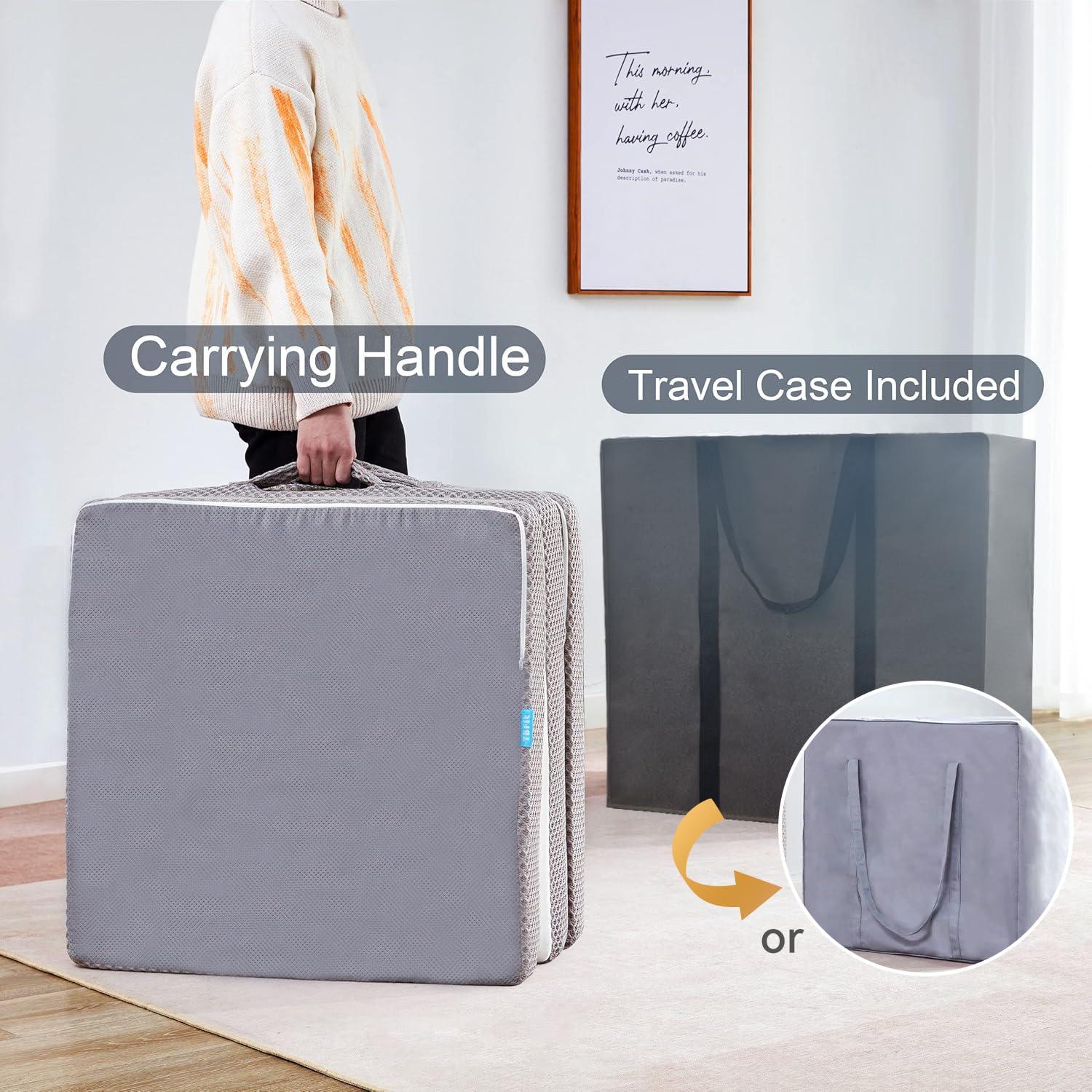 Kingfun Kingfun Foldable Mattress 4 Inch Folding Mattress Tri-fold Gel Memory Foam Breathable with Storage Bag, Portable Floor Guest Bed Soft for Sleeping Camping, Gray, Twin Size