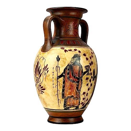 greekartshop Ancient Greek Vase Amphora Goddess Athena & Aphrodite & God Dionysus 10.24\'\' Handmade Ceramic Red & Orange Round Vase