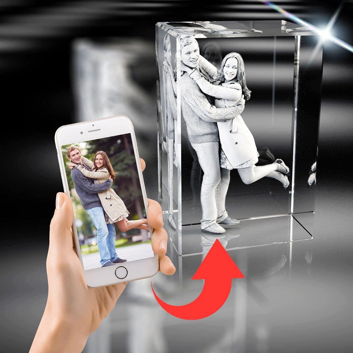 Arokimi Custom 3D Crystal Photo Rectangle Laser Engraved Pictures Personalized Birthday Gift and Memorial Present for family, friends, lover (Portrait, Medium)