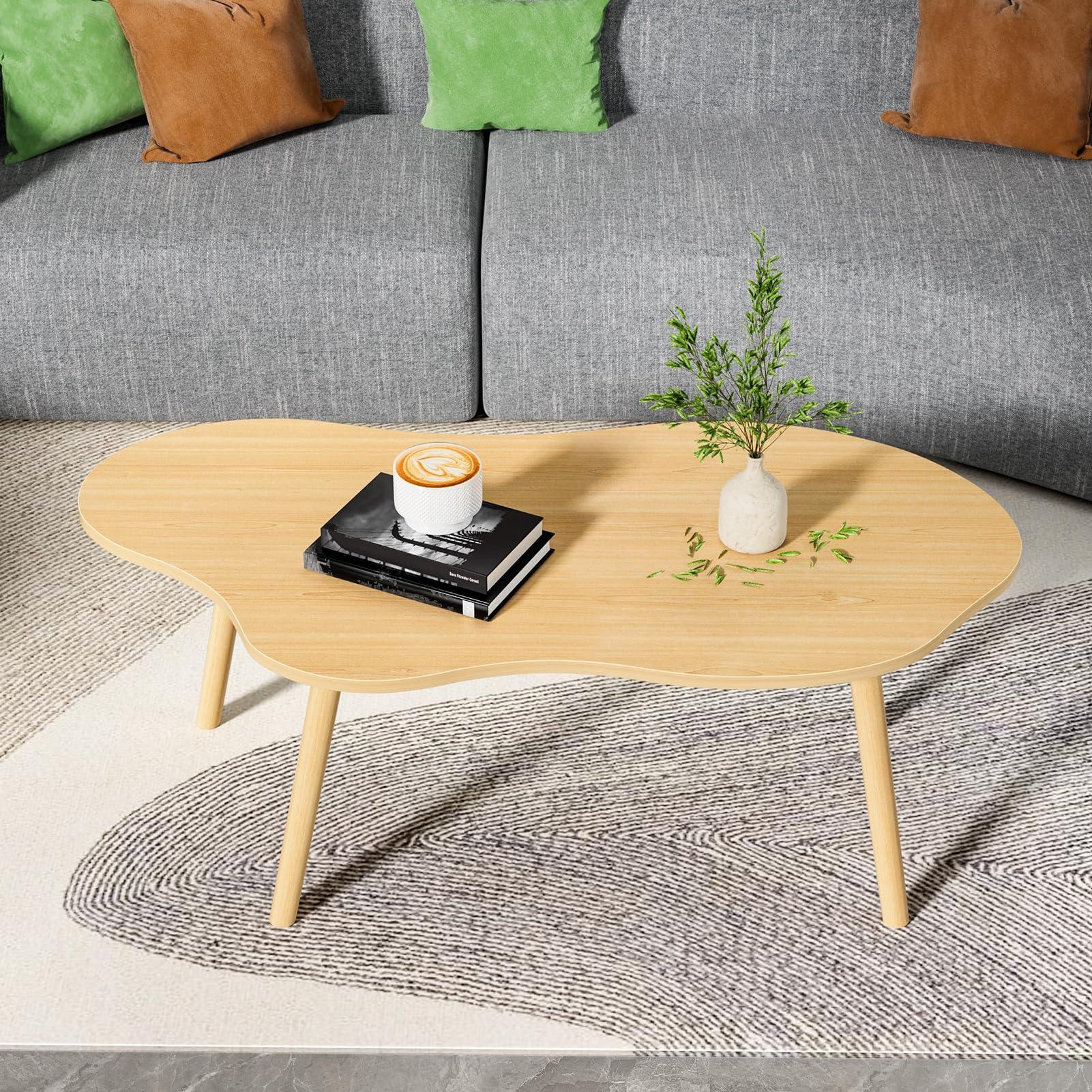 leasote leasote Cloud Coffee Table, Mid Century Modern Coffee Table, Small Coffee Table, Rustic Farmhouse Coffee Table Retro Accent Sofa Center Table for Living Room Easy Assembly 80 cm/31.5IN