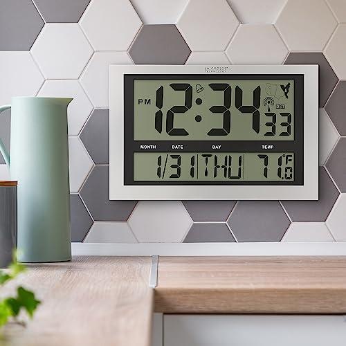 La Crosse Technology La Crosse Technology 513-1211 Atomic Wall Clock with Jumbo LCD Display with Indoor Temperature , Silver